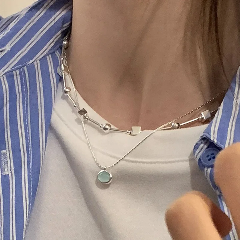 VENTFILLE 925 srebro koralik geometria naszyjnik dla kobiet dziewczyna koreański projekt wszechstronny Choker biżuteria Dropship hurtownia — zdjęcie 6