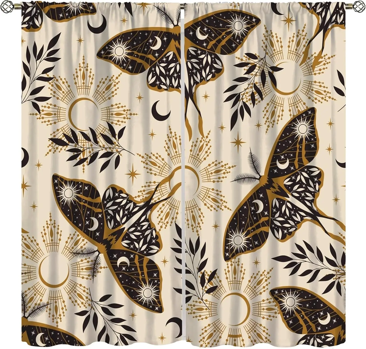 Moth Blackout Curtains Vintage Moth Moon Tarot Hippie Divination Leaves Boho Home Window Treatments Bedroom Living Room Kitchen