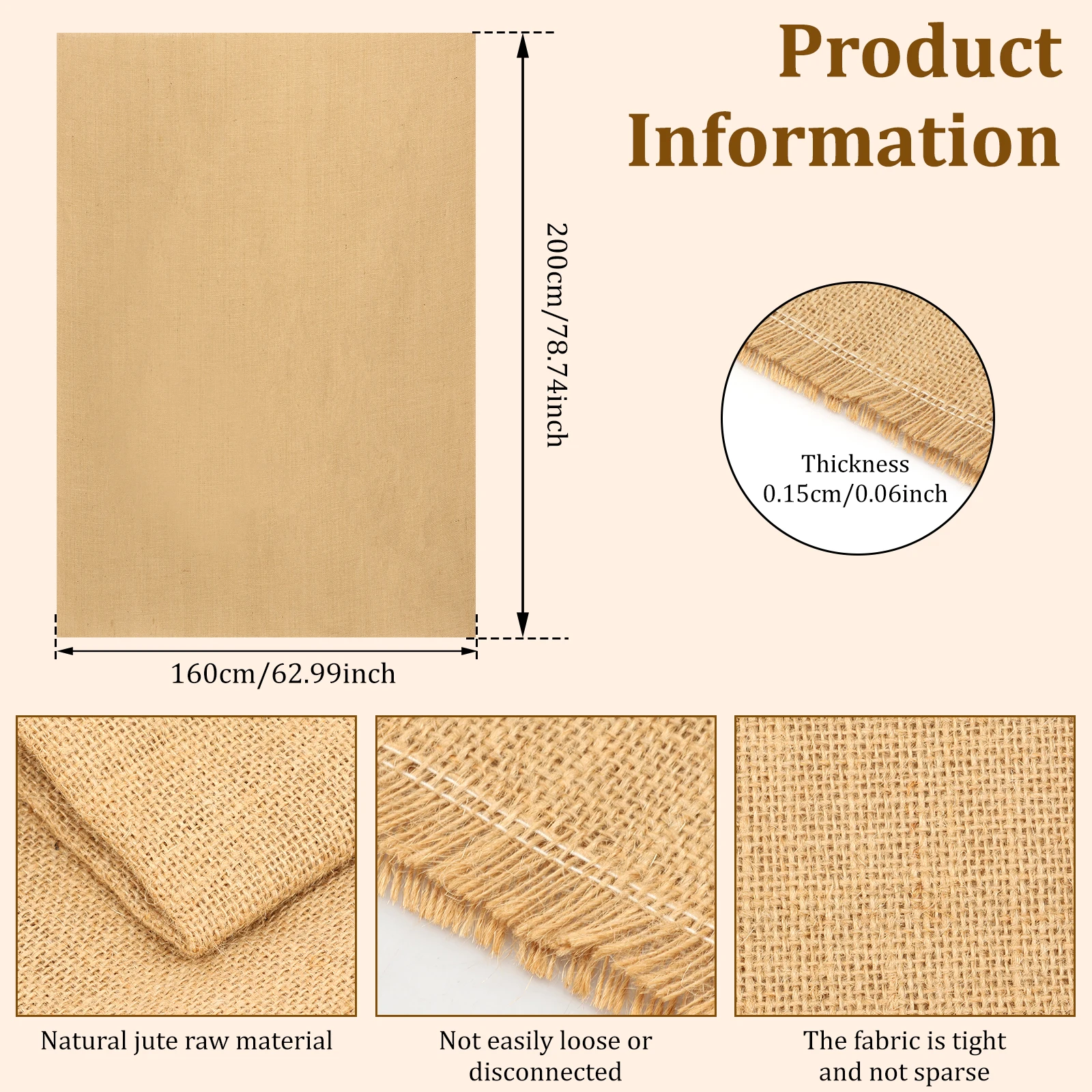 1x1.6m/2x1.6m Natural Burlap Table Runner Tightly Weave Density Table Runner Handmade DIY Enduring Tables Cloth for DIY Craft