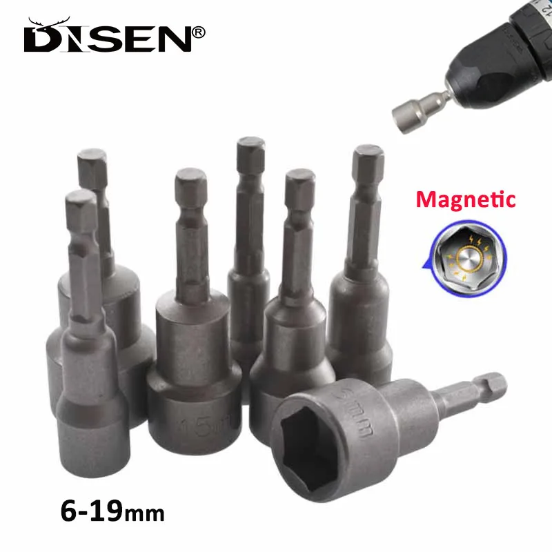 M6-M19 Impact Socket Magnetic Nut Screwdriver 1/4 Hex Key Set Drill Bit Adapter for Power Drills Impact Drivers Socket Kit