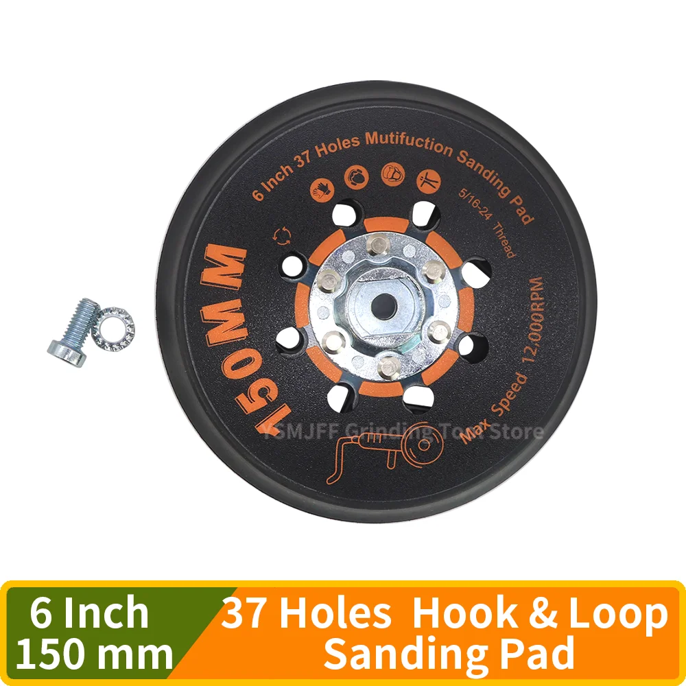 6 Inch 37 Holes Hook & Loop Backing Pad for Orbital Sander, Dual Action Sanding Disc Pad with 5/16