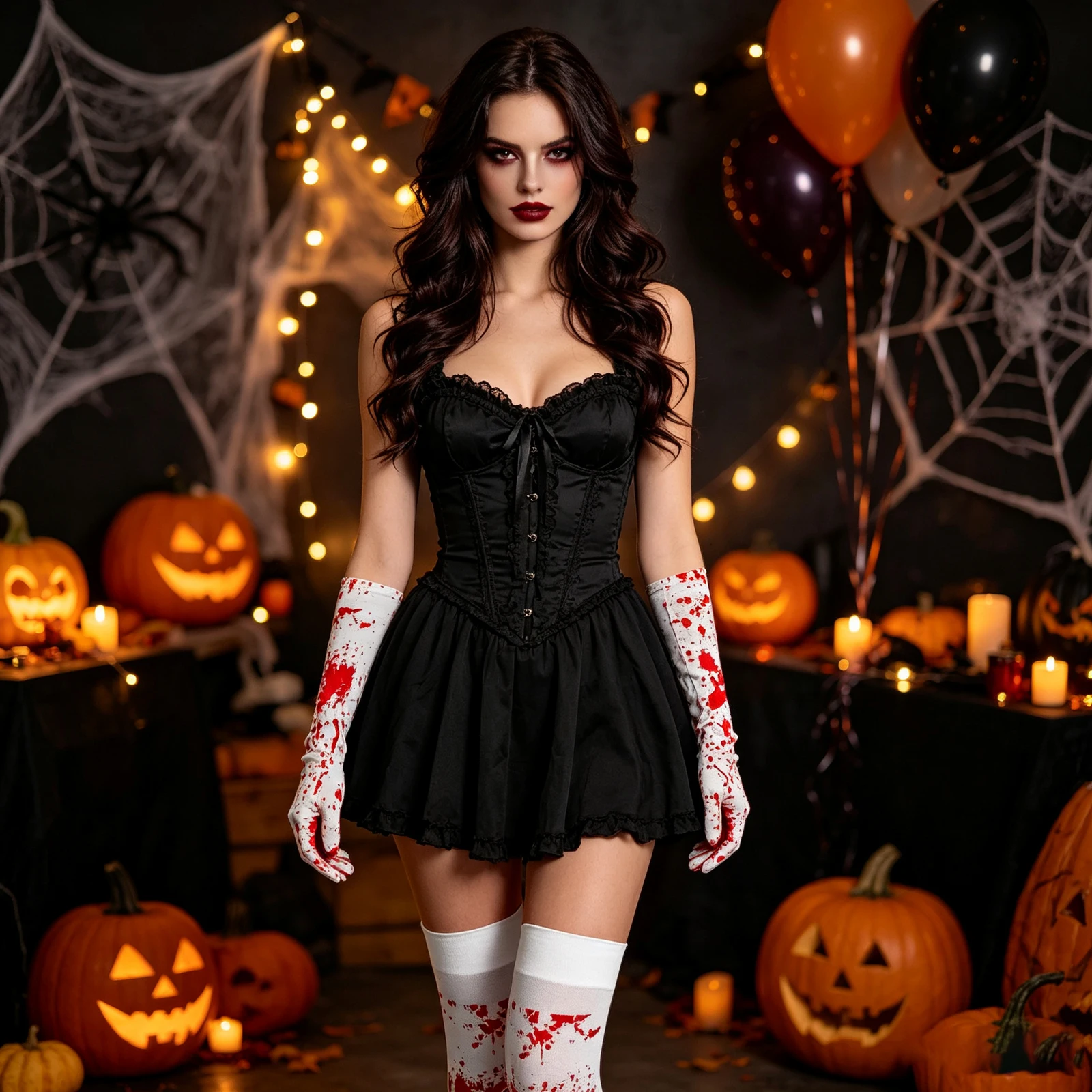 Halloween Blood Splatter Gloves Socks 2‑Piece Set Women Cosplay Costume Accessories Scary Party Fancy Dress Props
