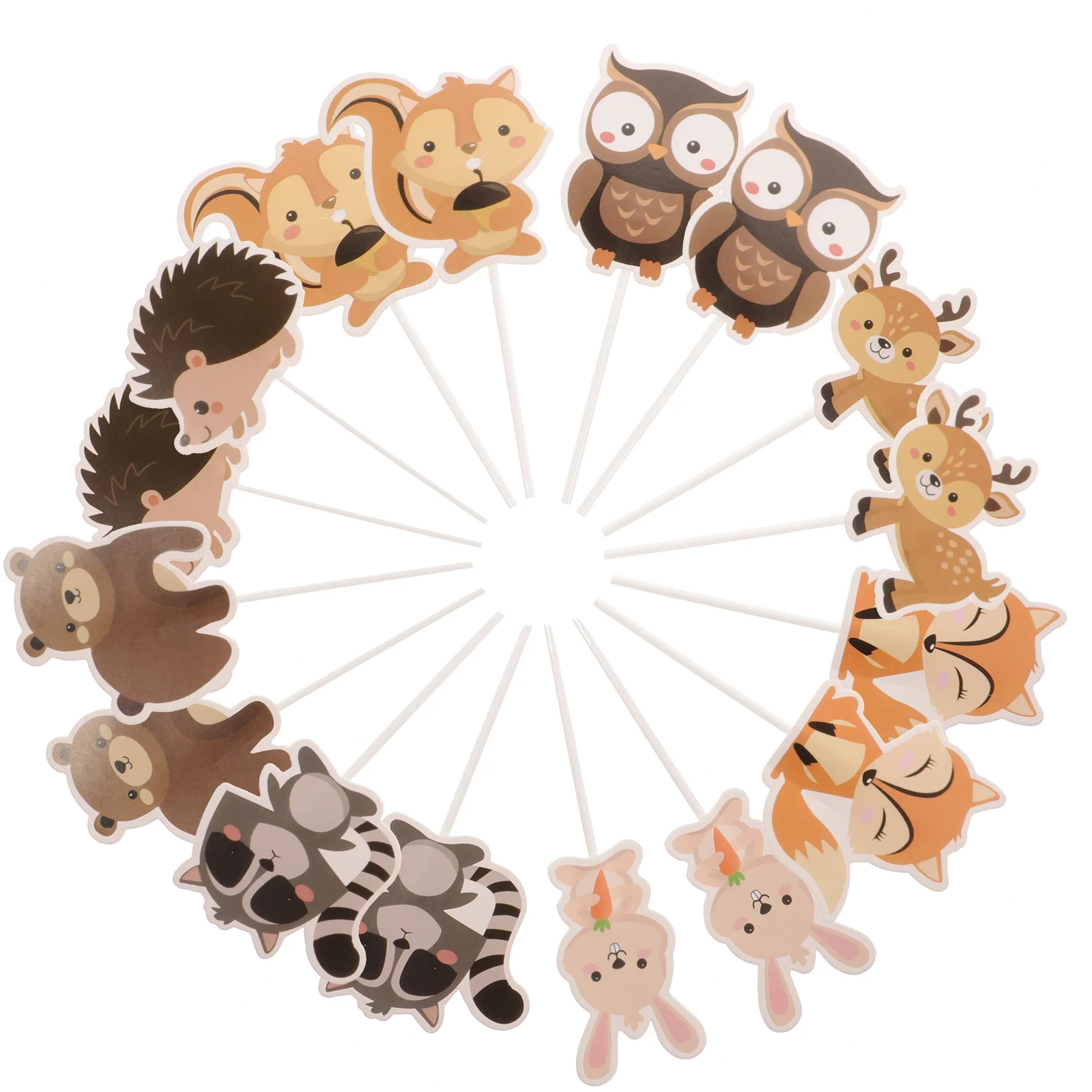 24 Pcs Cake Decorations Forest Animal Shape Topper Cakes Party Decorate Creative Toppers