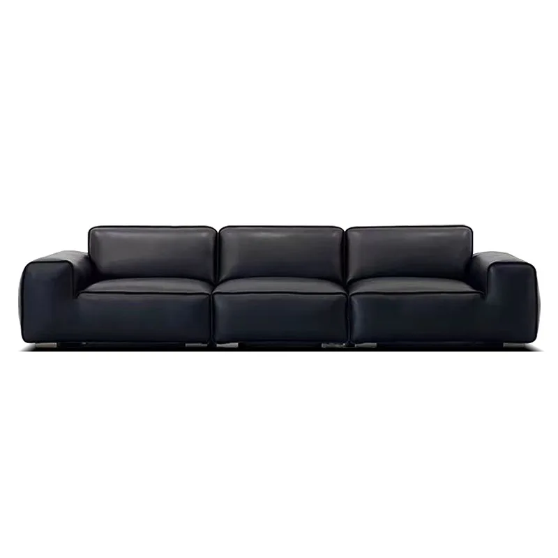 

Big black cow all-leather sofa, high-end Italian minimalist black tofu sofa in the living room