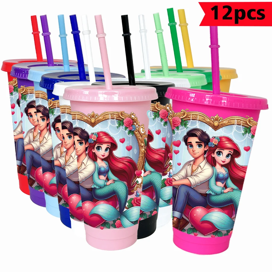 

12 pcs/pack Disney, Mermaid, Prince 26oz colorful plastic tumbler birthday party drinking utensils juice coffee cup