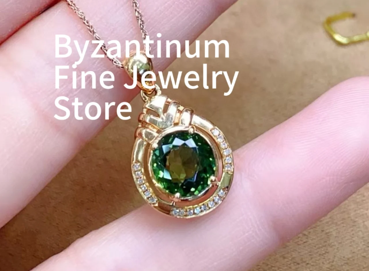 

Certificated18K Solid Gold Inlaid Natural Tourmaline 8.5ct Genuine Diamond 0.06ct Pendant High End Gemstone Real Gold Jewelry