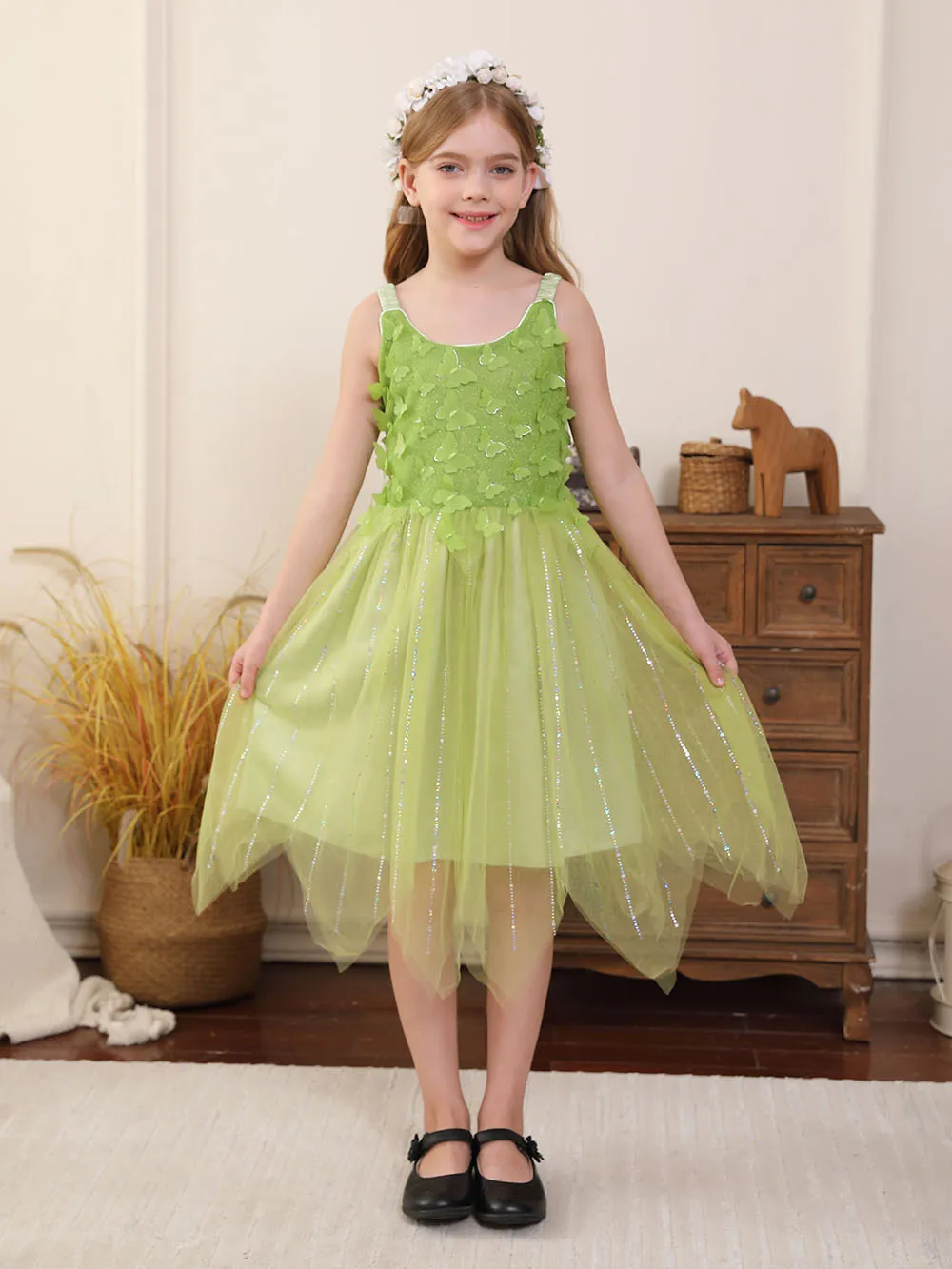 

Girl Clothes Fancy Girls Elf Cosplay Fairy Princess Dress Mesh Suspender Costume Halloween Christmas Outfit Party Dresses 2-8Y