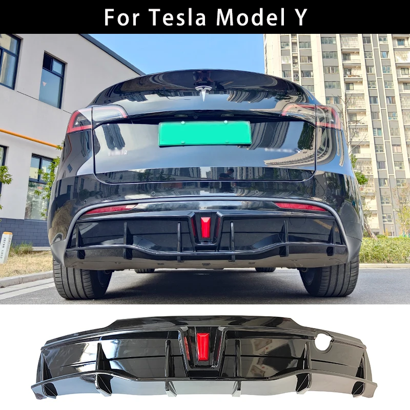 LMTUNING Dla Tesla Model Y 2020 2021 2022 2023 Samochodowy spojler bagażnika Splitter Body Kit Tylny zderzak Dyfuzor Warga ze światłem LED