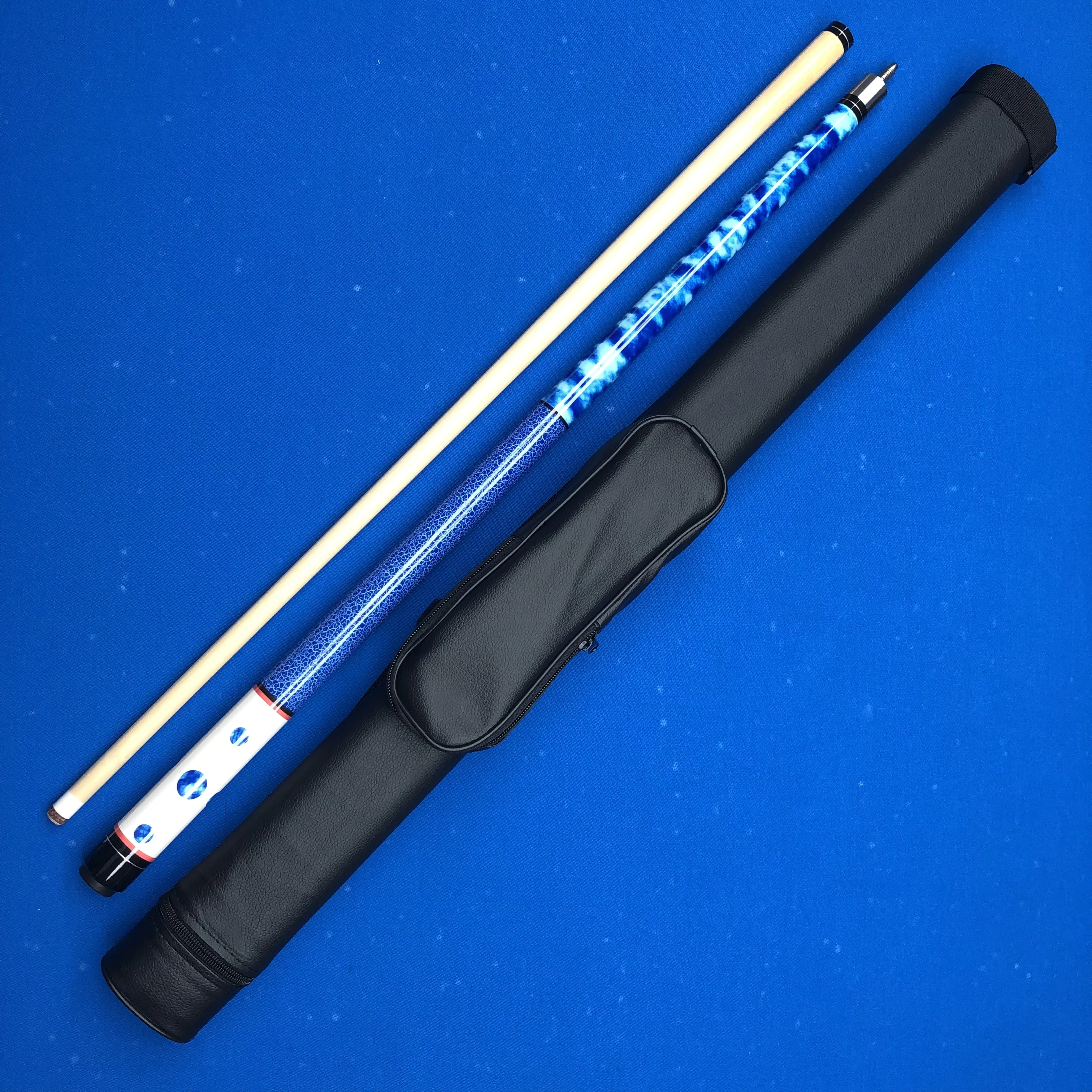 

Professional 2-Piece American Pool Cue Set with Hard Case - 58" Maple Shaft, 12.5mm Tip, Stainless Steel Joint, Blue Flames Desi