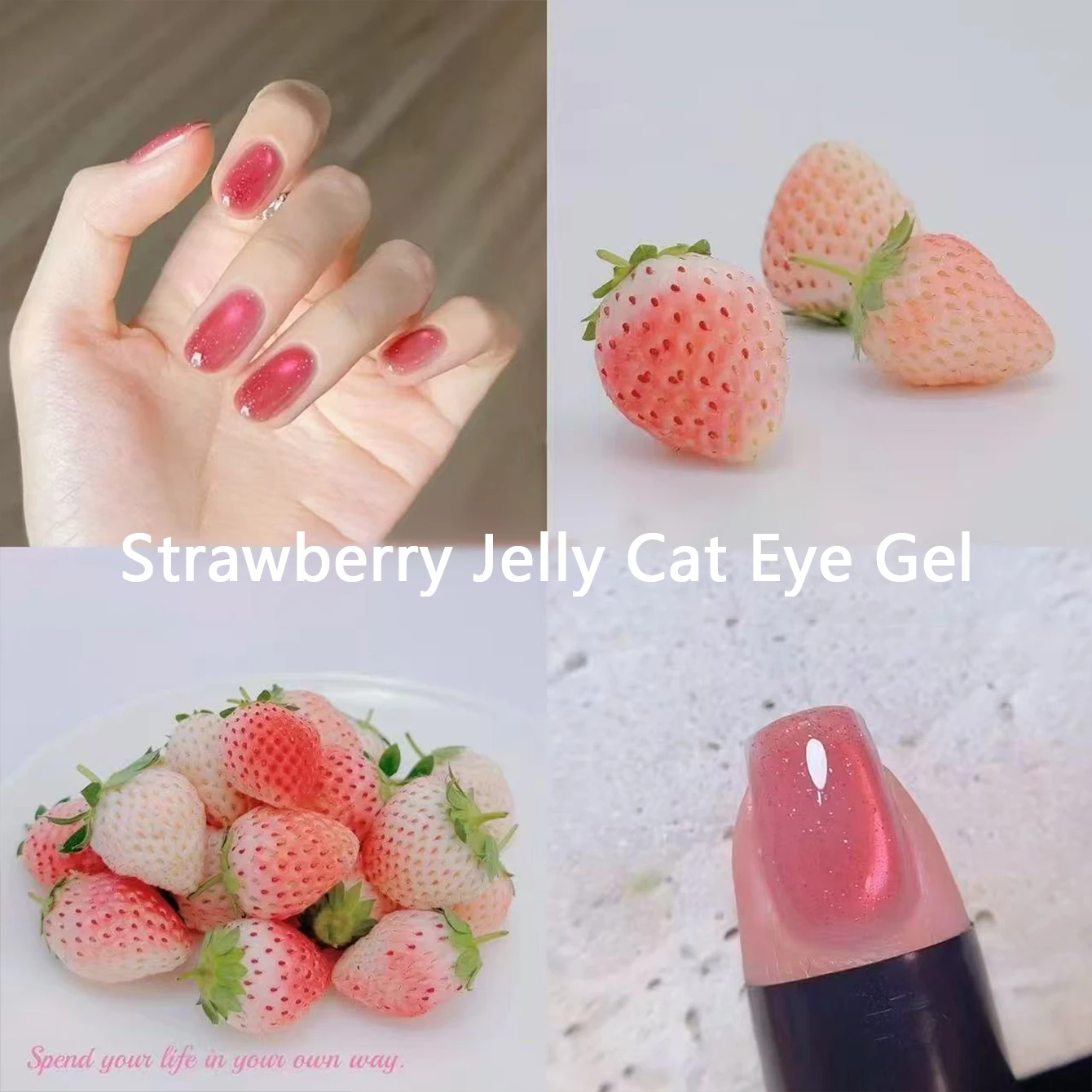 Strawberry Gummies Crushed Rhinestone Cat Eye Gel Polish 2026 New Whitening Strobe Pink Diamond Glass Bead Cat Eye Nail Art