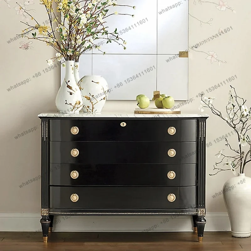 Italian solid wood porch cabinet light luxury simple decorative living room foyer cabinet classical chest cabinet
