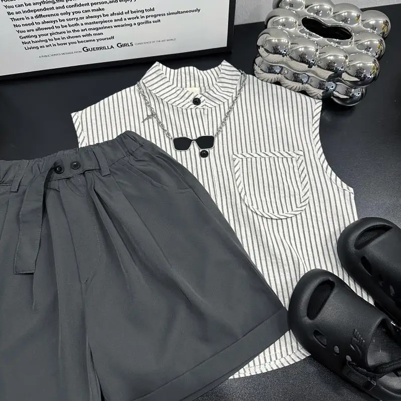 بدلة بدون أكمام ملابس أطفال أولادي طقم قمصان علوية ملابس للأولاد تي شيرت من 4 أطقم رجالية صيفية للأطفال شورت علوي #5