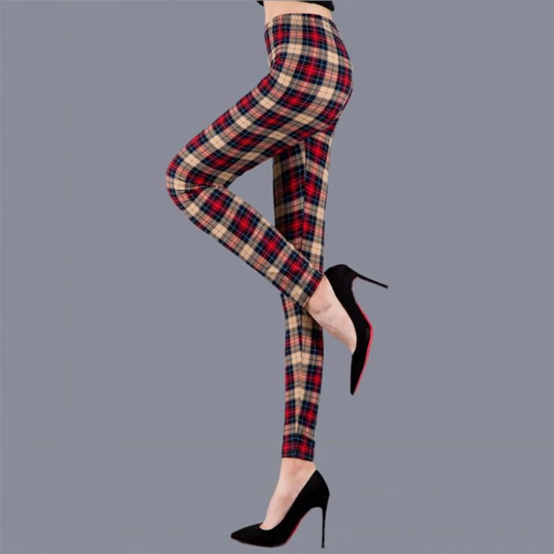 

Hot Selling Super Soft Milk Silk Grids Print Fitness Leggings Sexy Silm Legins Ankle Length Trouser Women Pants