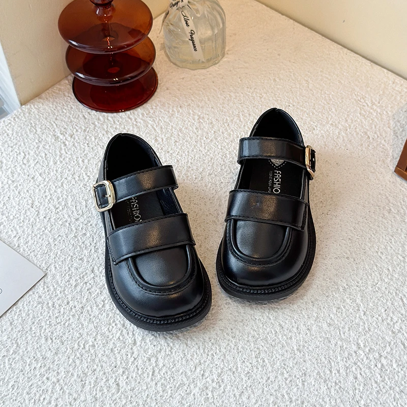 

2025 черные кожаные туфли для девочек на свадьбу, детская обувь принцессы в британском стиле, простая модная детская обувь для выступлений