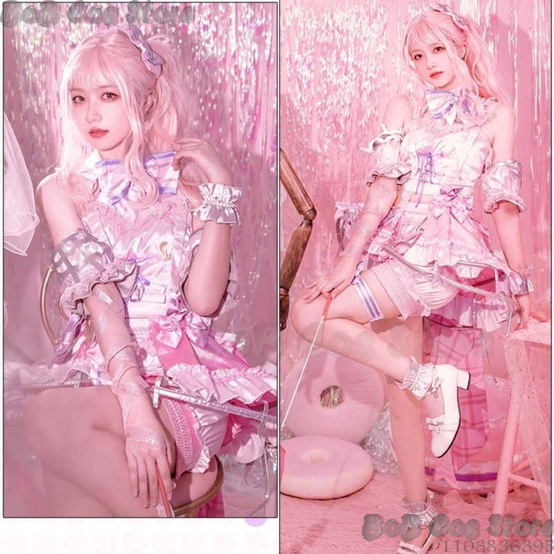 Akiyama Mizuki Jogo PJSK Projeto Sekai Palco Colorido! Cosplay rosa rabo de cavalo peruca lolita vestido conjunto completo terno feminino menina comic-con