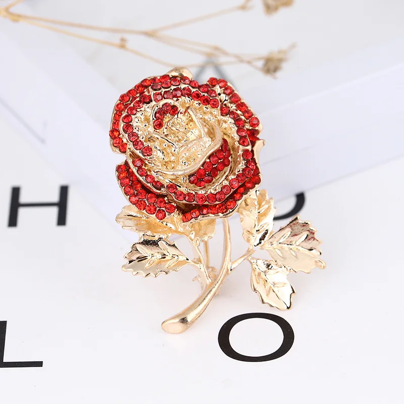 Rhinstone Rose Flower Brooches For Women Lady Exquisite Flower Lapel Pin All Season Wedding Party Suit Dress Clothing Corsage