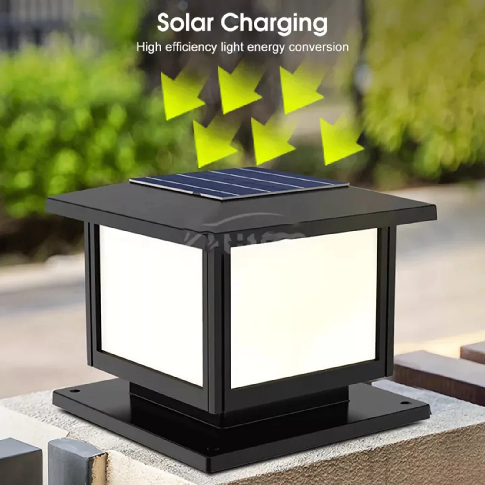 New Solar Powered LED Square Fence Light White Warm Lamp Outdoor Lighting Control Post Cap Aluminum Waterproof Pillar