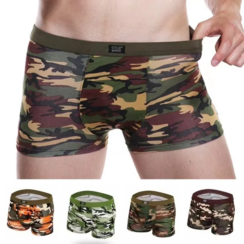 4Pcs/Men\'s Boxers Camouflage Military Panties Man Sexy Boxer Soft Shorts Underwear Male Army Green Underpants for Men Plus Size