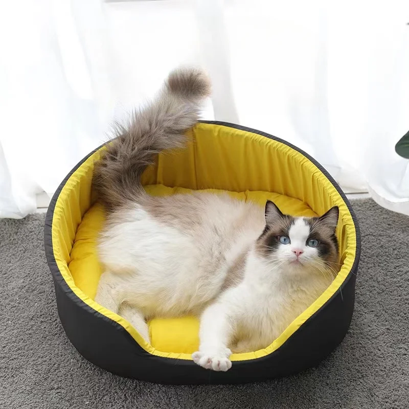 4 Season Large Pet Cat and Dog Bed Warm Comfortable Cat House Soft PP Cotton Nest Dog Basket Mat Autumn and Winter Waterproof