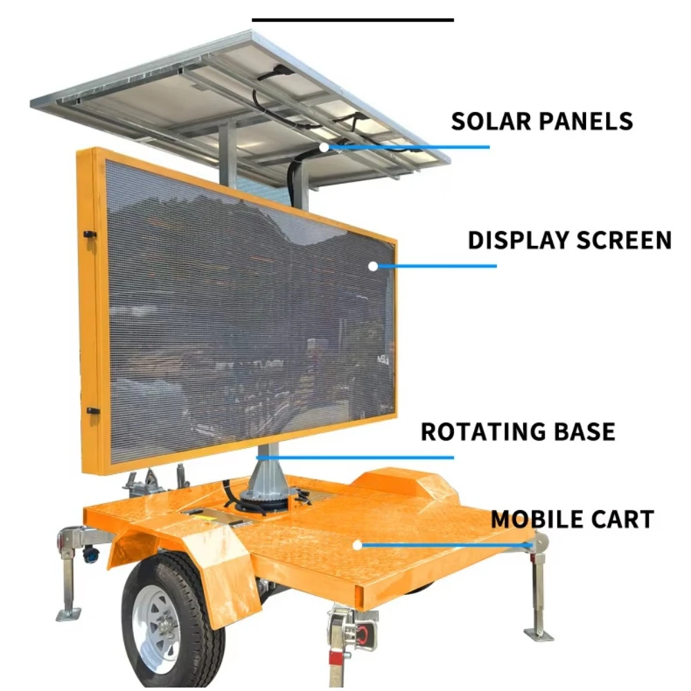 P10 P16 P20 LED-Verkehr VMS Mobile Trailer Mounted Road Solarbetriebene tragbare variable Nachrichtenschilder