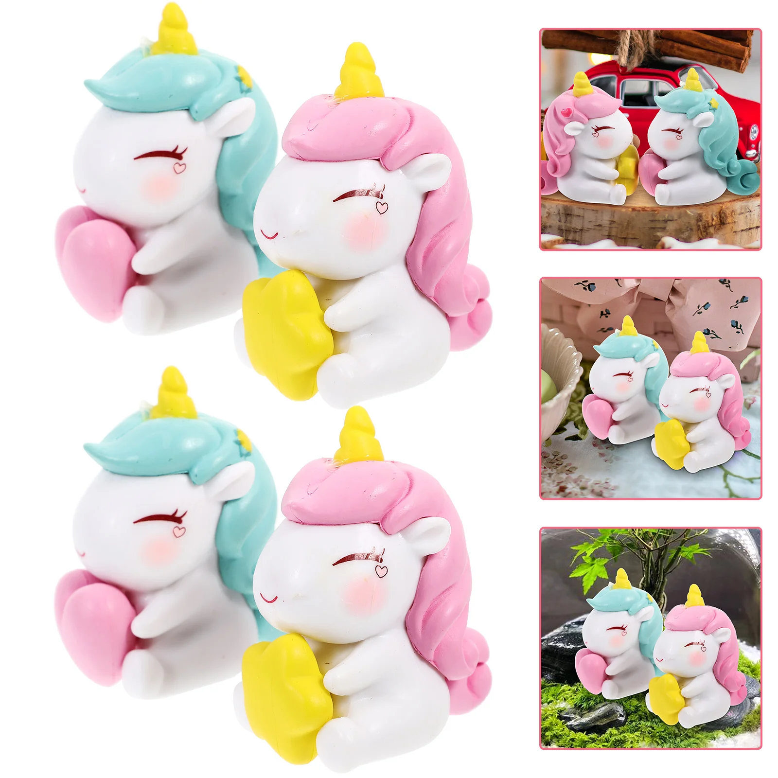 4 pçs unicórnio ornamentos resina mini decorações pequenas estatuetas pequenas estátuas animais em miniatura