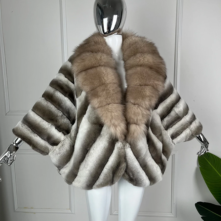 Women's Coat Real Rex Rabbit Fur Coat Women Luxury Winter Natural Fox Fur Jacket Chinchilla Color Natural Rabbit Fur Coats