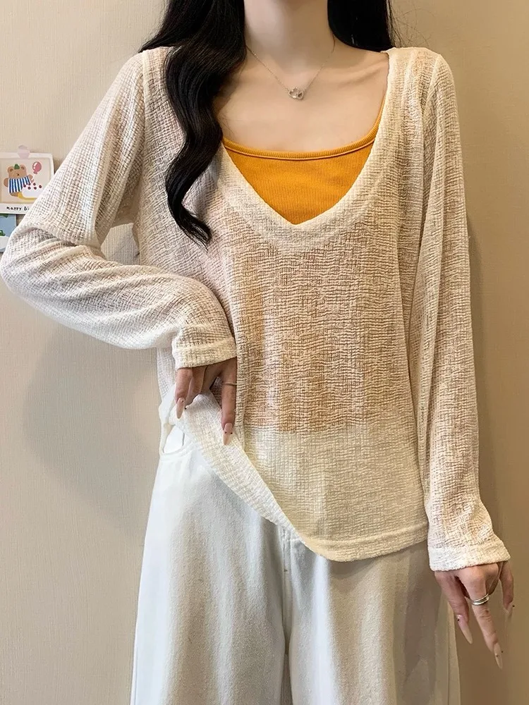 

plus Size Women's Korean Sle Slim Fit Long Sve Base Layer Top Breathable Thin Texture Autumn New Arrival Inner Wear Vest