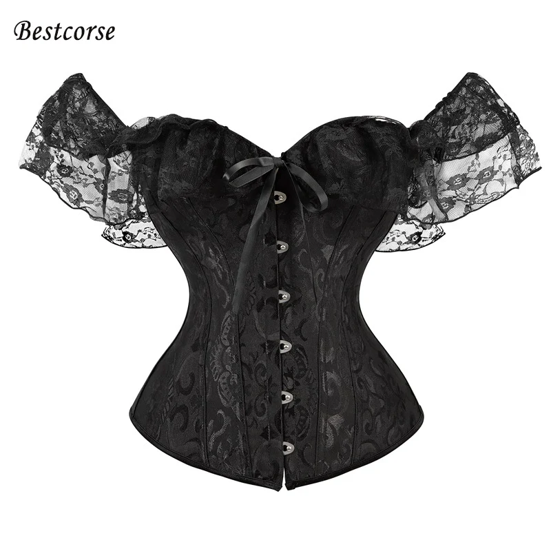 

White Pink Corset Waist Trainer Body Shaper Corset Top With Boned Plus Size For Women Overbust Corsette Korset Black Gothic Lace