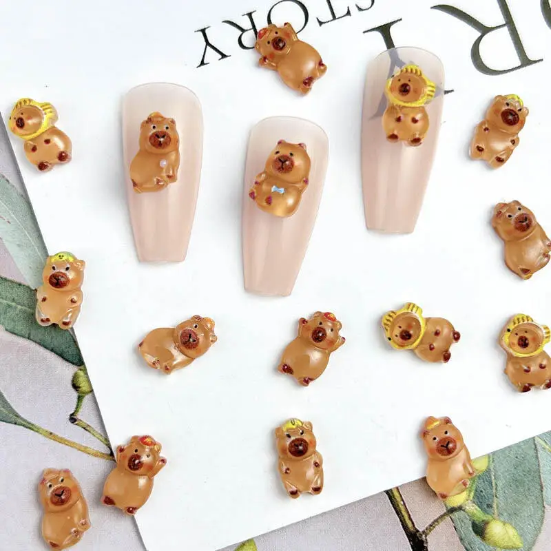 50Pcs Resin Cute Brown Hamster Nail Charms Cartoon Powder Blusher Guinea Pig Nail Art Decorations for DIY Hairpin Nails Parts