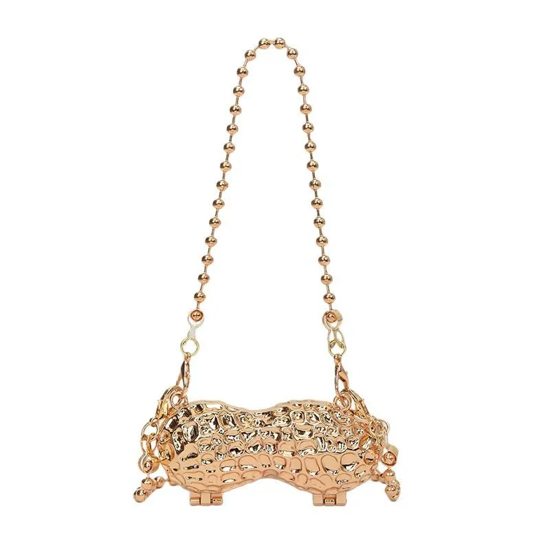 

2025 Chic Peanut-shaped Mini Crossbody Bag Metal Chain Stylish Casual Purse for Women Minimalist