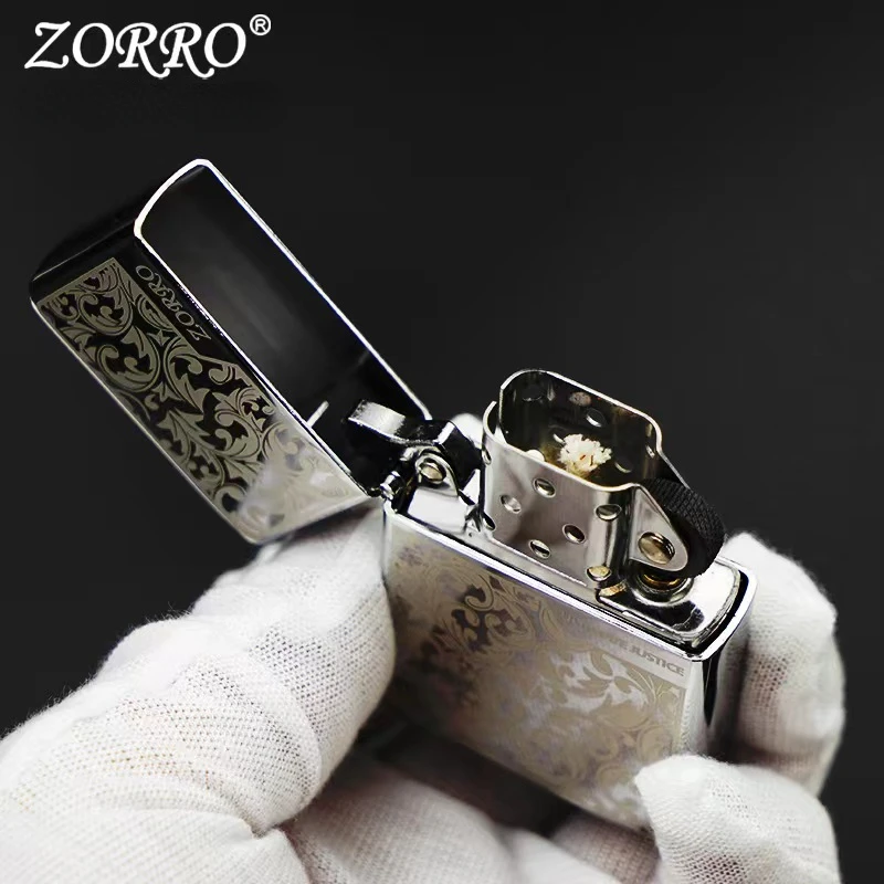 ZORRO Genuine Windproof Kerosene Lighter White Ice Tangcaohua Series Old-fashioned Grinding Wheel Lighter