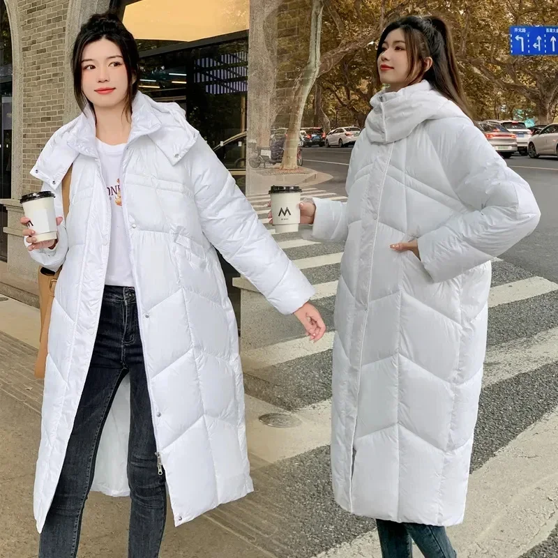 QWER Women Winter Jacket 2023 New Women Cotton Padded Jacket Korean Loose Hooded Cotton Coat Long Parkas Loose Oversize Outwear