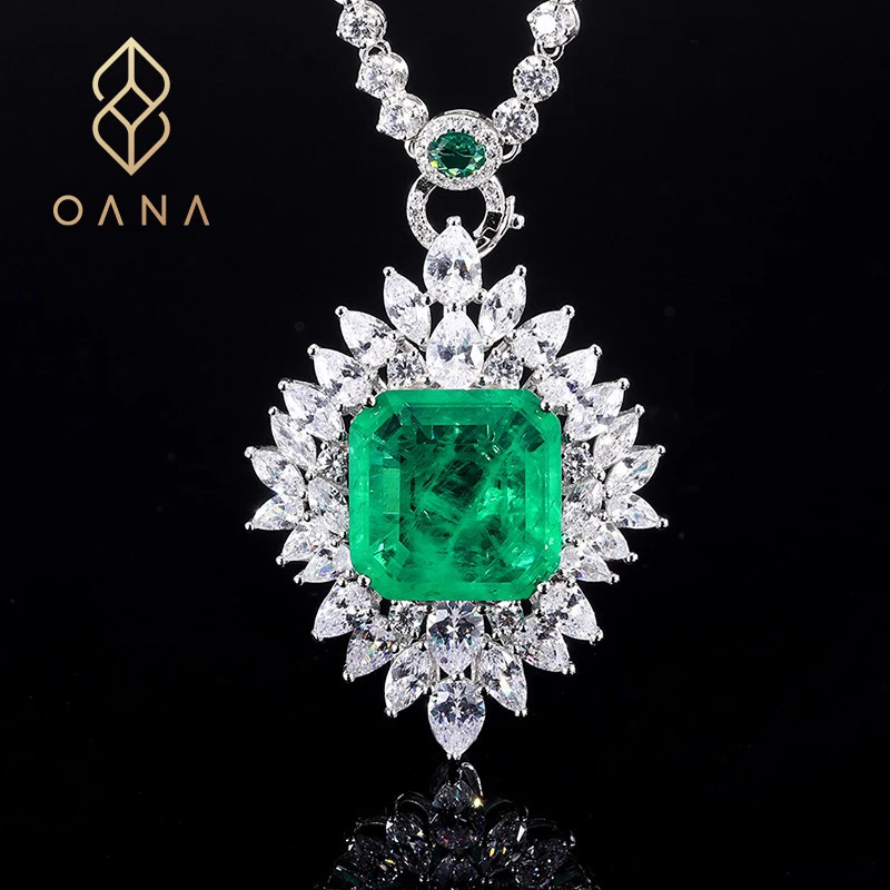 OANA S925 Whole Body Silver Is Suitable For Women'S Hot Selling Simulated Emerald Necklace Universal Buckle Head All-Match Chain