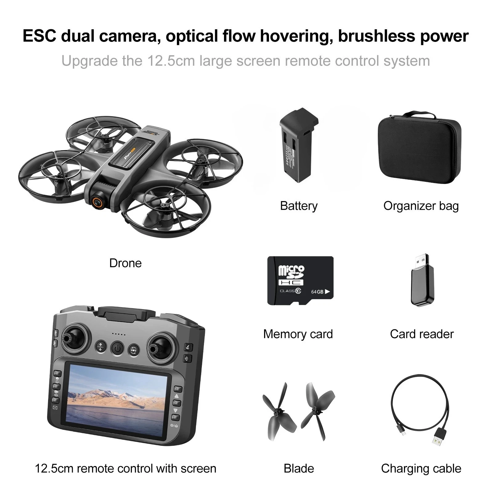 

156PROMAX large screen with multiple batteries comes with a 64GB storage card, brushless motor, optical flow positioning drone