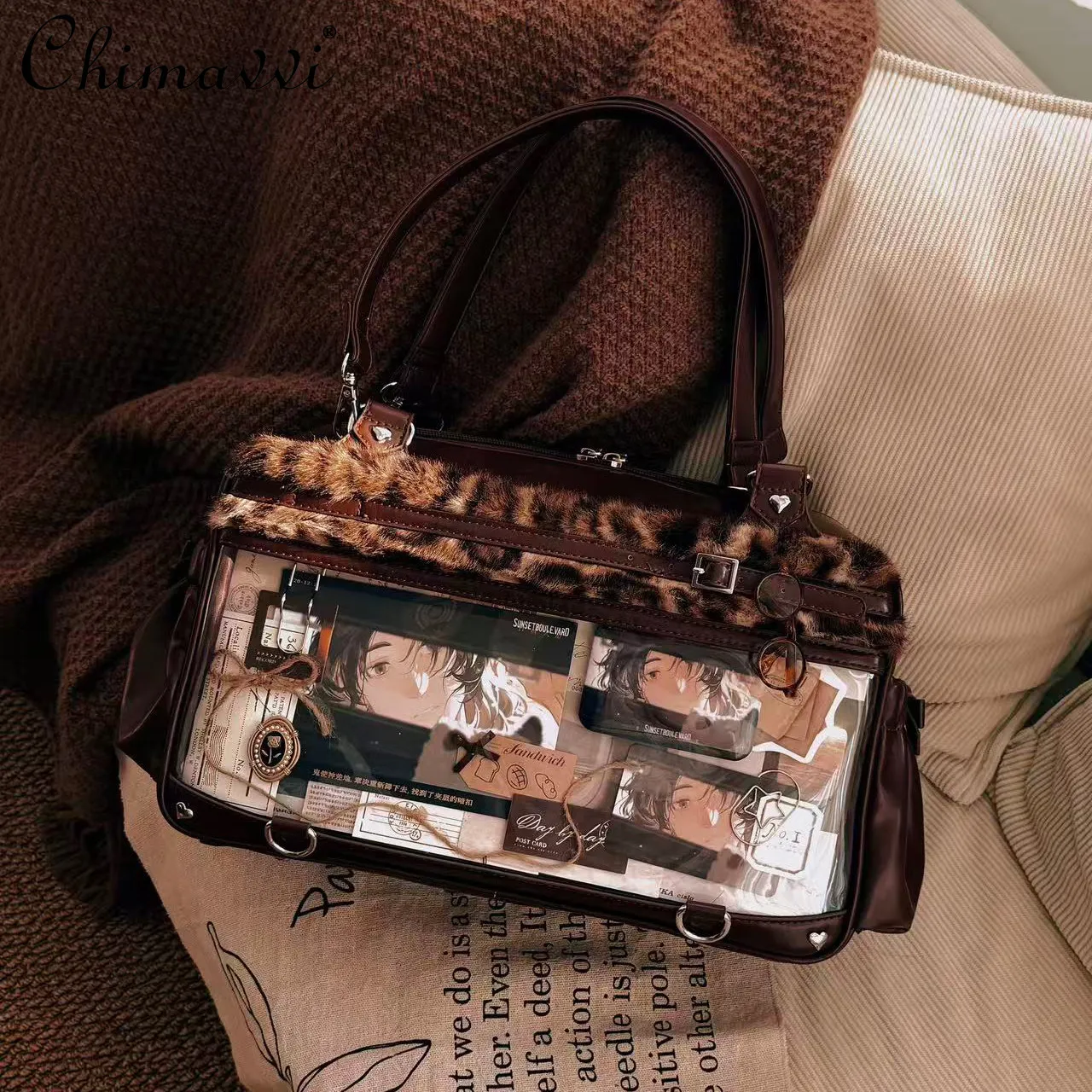 Original Leopard Print Patchwork Sweet Cool Pain Bag Japanese New Anime Exhibition Versatile Sweet Cool Girl Kawaii Shoulder Bag