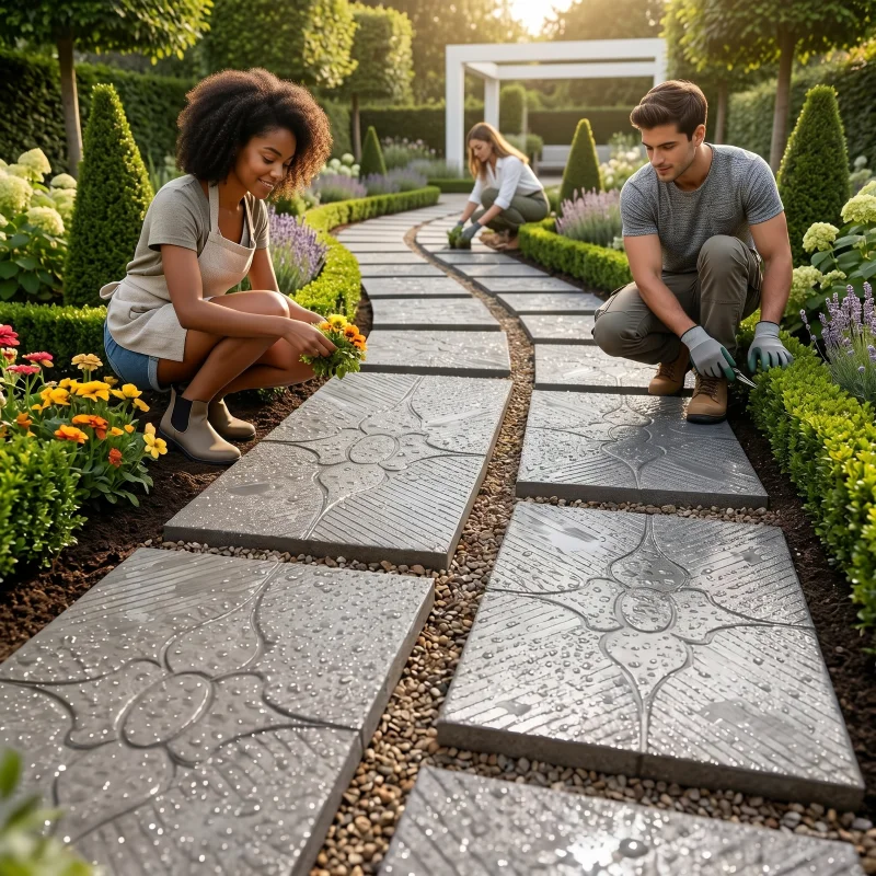 Pavement Mold for Rectangle Anti-Slip Stepping Stone, DIY Concrete Paver for Walkway & Courtyard, Reusable for Garden Park