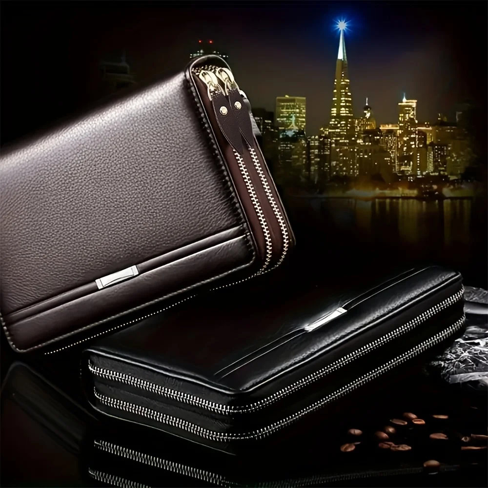 Mens Large Capacity Long Zipper Wallet Synthetic Leather Clutch Business Handbag with Phone Card Holder Case Gift for Him