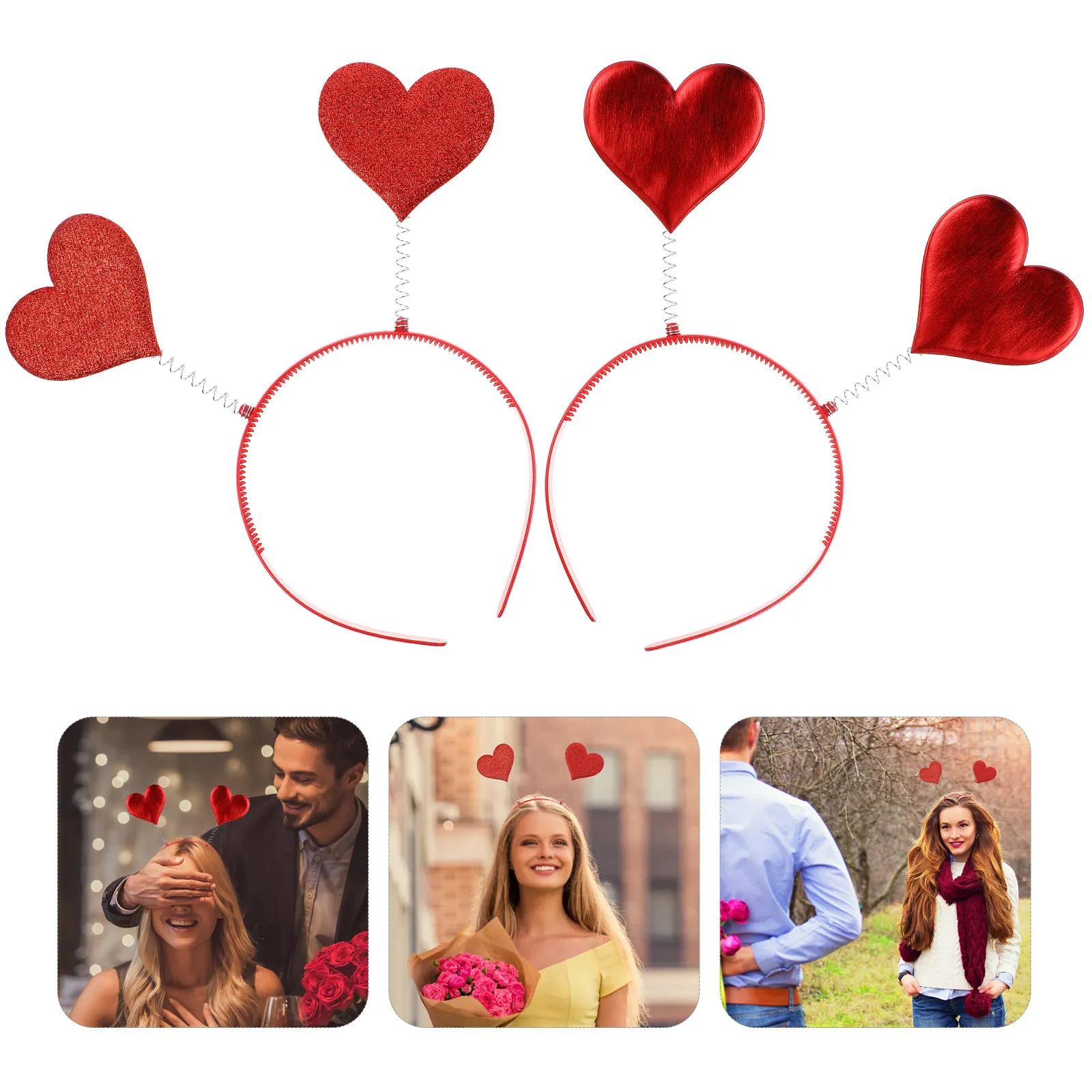 4 diademas con forma de corazón, ideales para el Día de los Enamorados, un regalo elegante para amigas, familiares, fiestas, disfraces, eventos de cosplay, festivales y como accesorio para fotos.
