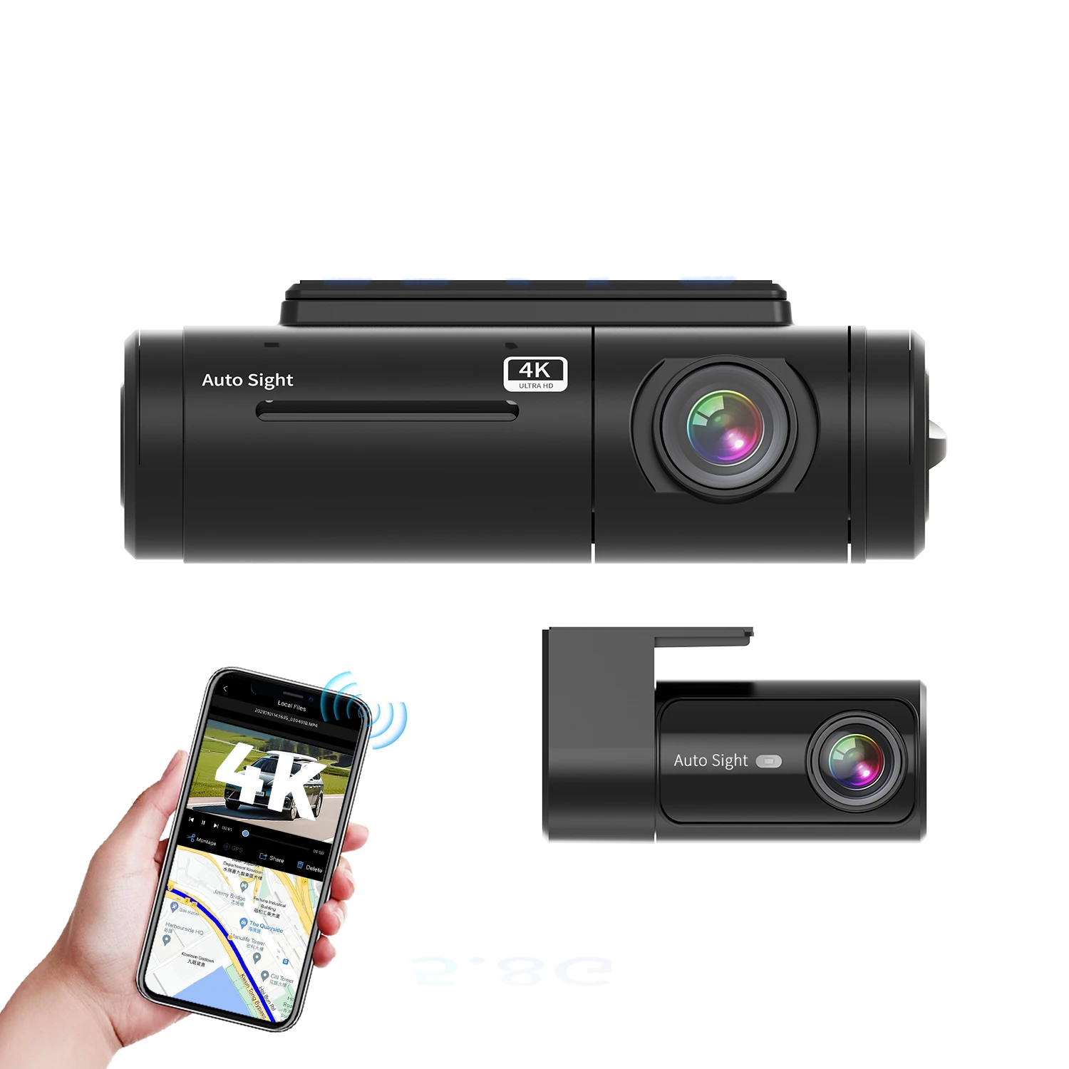 اثنين من العدسات الأمامية 4K الخلفية 4K مساعد قيادة السيارة WIFI HDR للرؤية الليلية فائقة الخصوصية حماية داش كام التعرف على لوحة السيارة