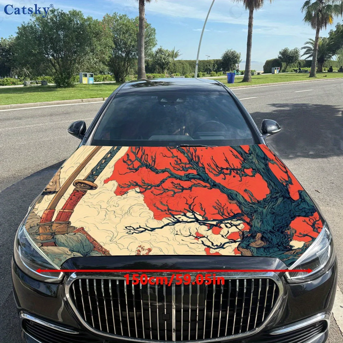 Retro tree branches print,car hood stickers,PVC waterproof Self adhesive car hood sticker,car hood decoration protection sticker