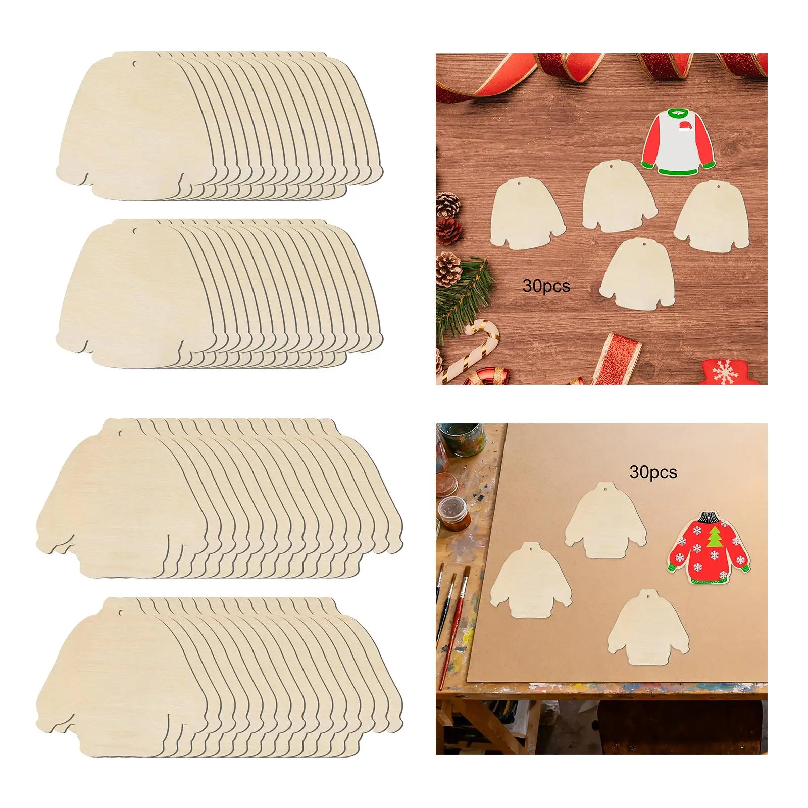 

30Pcs Unfinished Cutouts Wooden Tags 4 x 3.5 inch Unfinished Wood Pieces for Present Painting Hanging Decorations