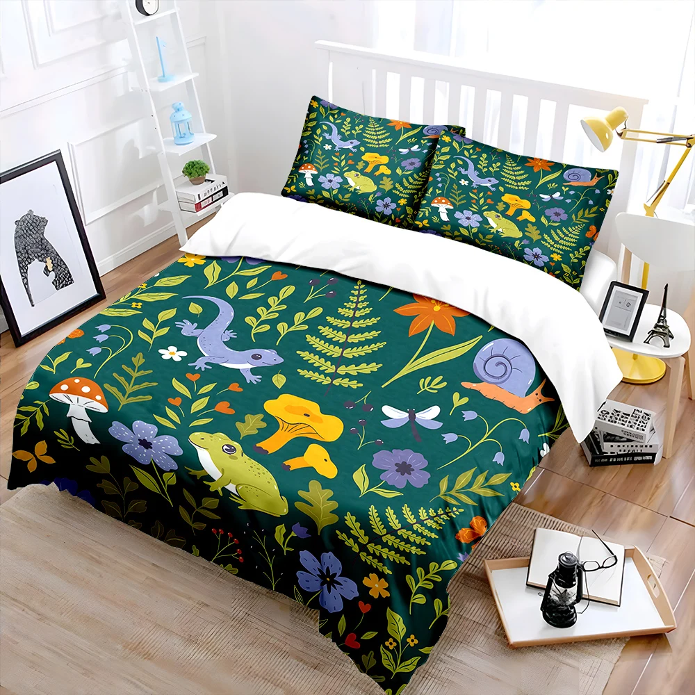 Various flora fauna and patterns Bedding Set for Kids Luxury Gift 3pcs Digital Print Comforter Set Soft Comfortable Breathable