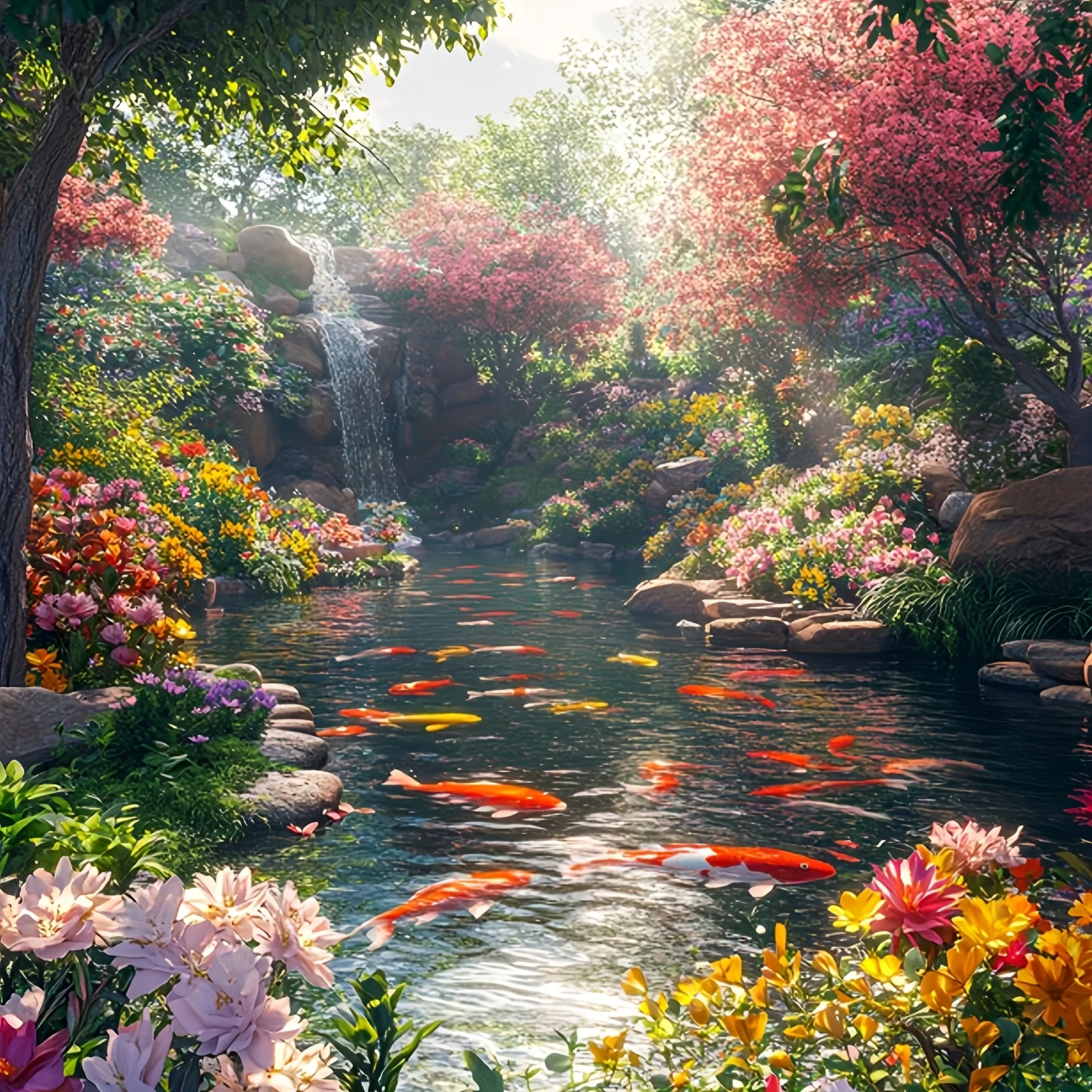 

500/1024PCS Jigsaw Puzzles Vibrant Koi Fish and Waterfall Puzzle Leisure and Entertainment Educational Toys Modern Home Decor