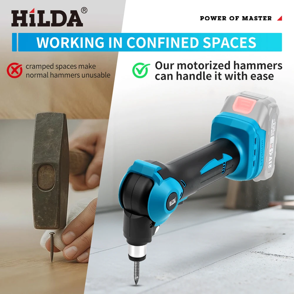 هيلدا اللاسلكي مطرقة كهربائية محرك نحاسي أداة السلطة 0/45/90 درجة قابل للتعديل رئيس مطرقة الحفر تحمل أضواء LED