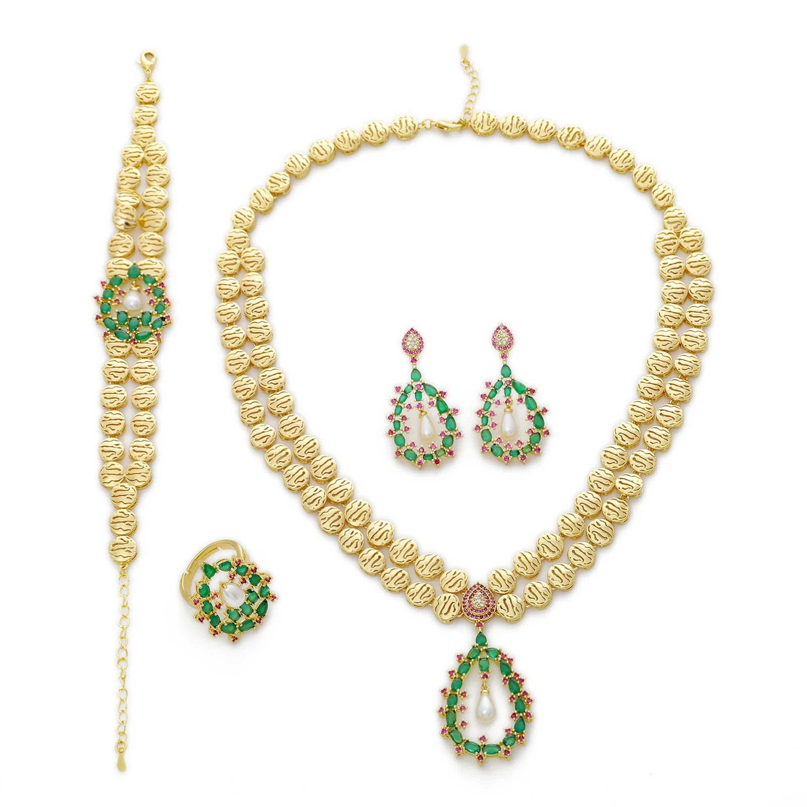 Dubai Elegant Luxurious Stylish Simple Mixed Colored Zirconia Jewelry 4 Piece Women's Jewelry Set for Wedding Party