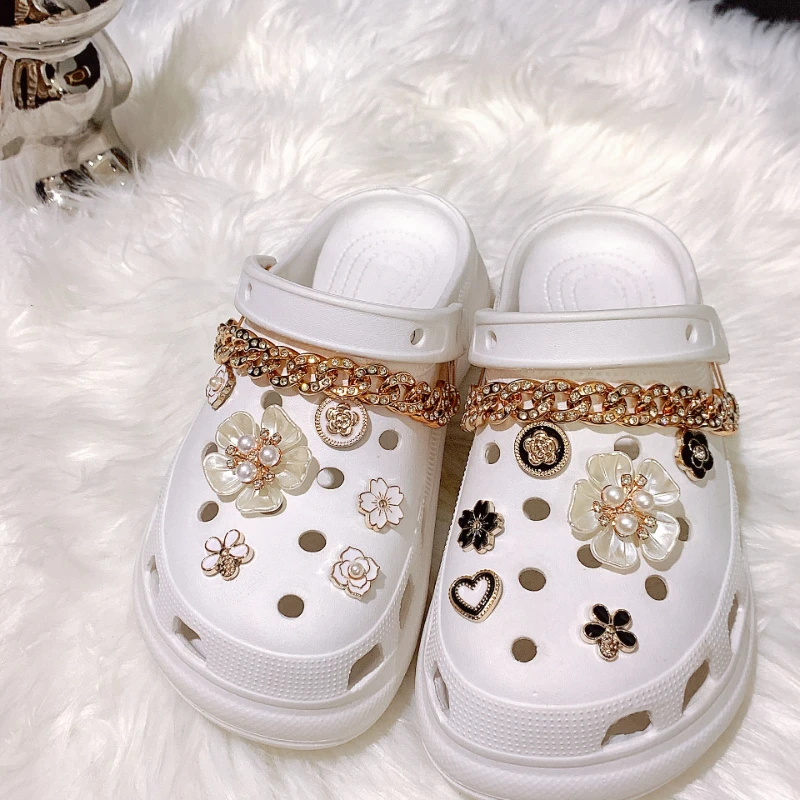 Shoe Charms DIY Diamond Pearl Chain Detachable Decoration Buckle for Hole Shoe Charm Accessories Kids Party Girls Gift