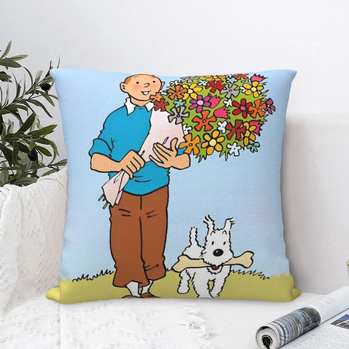 Tintins And Snowy Pillowcases Printing Polyester Cushion Cover Decor Pillow Case Cover Home Dropshipping 40*40cm Multiple Sizes