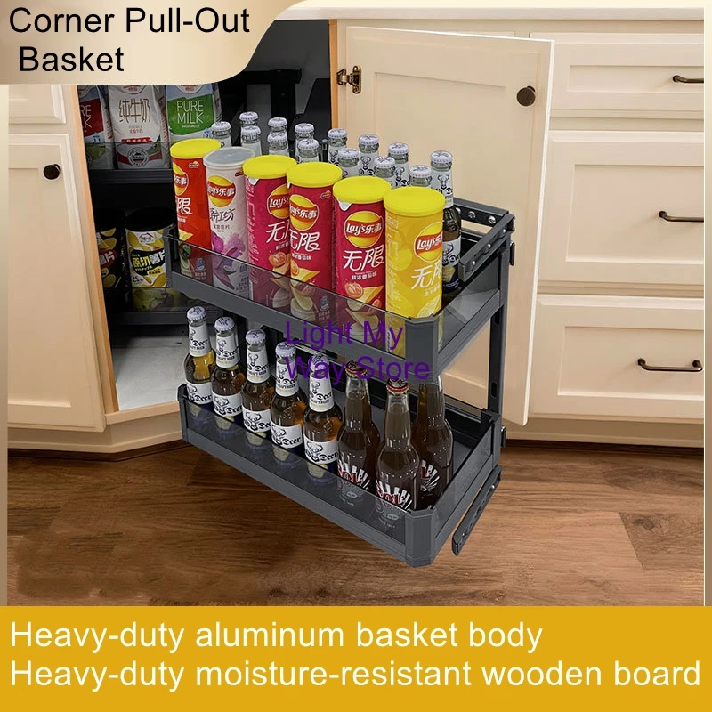 

Corner Pull-Out Basket Kitchen Cabinet Corner Basket Drawer-Style Storage Rack Built-in Storage Shelf