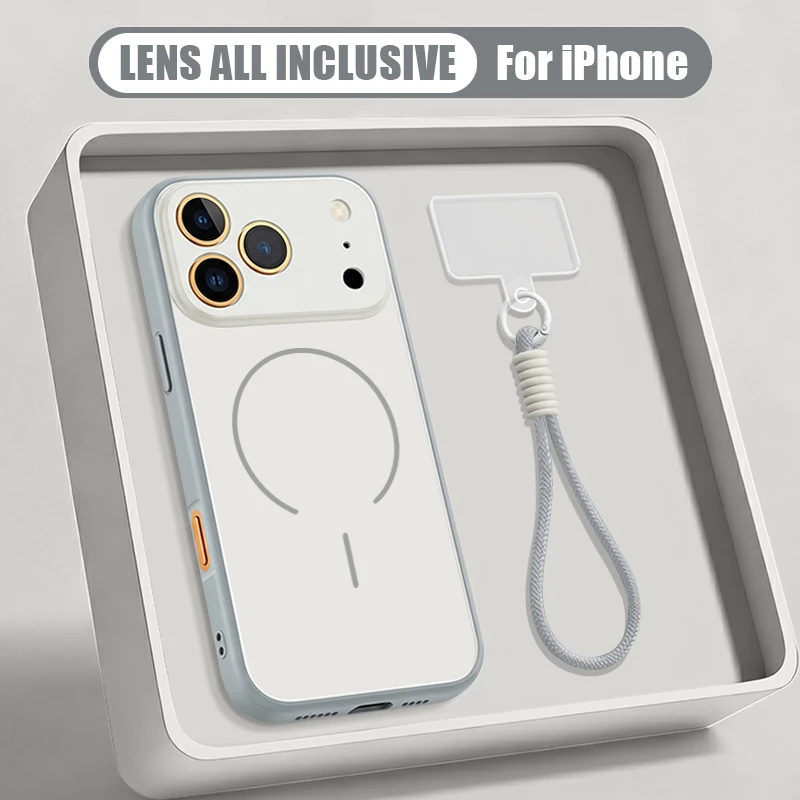 Magnetische Einfarbige Lanyard-Handyhülle für iPhone 17 Pro Max 16 15 14 13 Pro Max für MagSafe Kabelloses Laden Stoßfeste Abdeckung