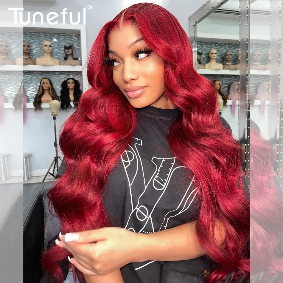 Red Colored Human Hair Wigs 13x4 HD Lace Front Human Hair Wigs Raw Indian Body Wave Wigs HD Transparent 180% Lace Frontal Wigs